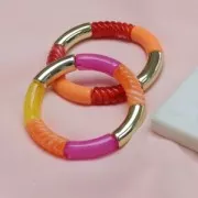 Perles tube incurvé torsadé acrylique transparent 35x12mm - Marbré mint x6