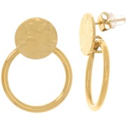 Boucles d'oreilles rond martelé avec cercle évidé 27x20mm -Acier inox 304L Doré x2|raw }}