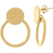 Boucles d'oreilles rond martelé avec cercle évidé 27x20mm -Acier inox 304L Doré x2