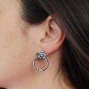 Boucles d'oreilles rond martelé avec cercle évidé 27x20mm -Acier inox 304L Doré x2