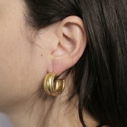 Créoles ouvertes larges 25 mm effet corde - Acier inoxydable 304L Doré x2