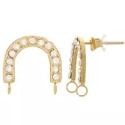 Clous d'oreilles pont 15x14 mm avec strass - Acier inox 316L Doré - Crystal x2