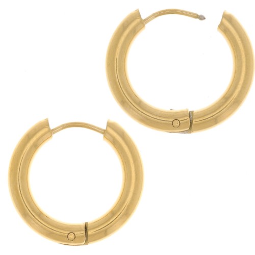 Créoles rondes 18 mm - Fil 3 mm - Acier inoxydable 304L Doré x2