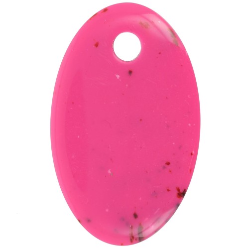 Pendentif ovale en acrylique opaque 32.5x20 mm - Fuchsia tacheté x1