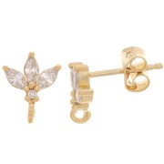 Clous d'oreilles fleurs 10x8 mm avec oxydes de zirconium - Plaqué Or 3 microns x2