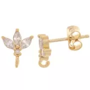 Clous d'oreilles fleurs 10x8 mm avec oxydes de zirconium - Plaqué Or 3 microns x2