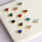 Intercalaire coeur 15x8 mm en pierre gemme - Doré à l'or fin - Apatite x1