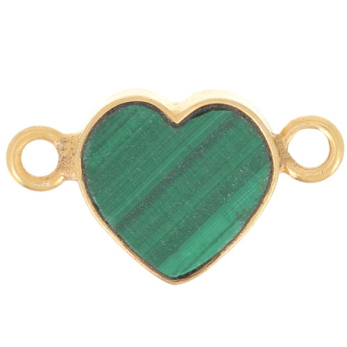 Intercalaire coeur 15x8 mm en pierre gemme - Doré à l'or fin - Malachite x1