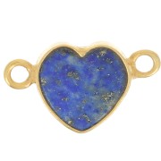 Intercalaire coeur 15x8 mm en pierre gemme - Doré à l'or fin - Lapis lazuli x1|raw }}