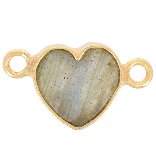 Intercalaire coeur 15x8 mm en pierre gemme - Doré à l'or fin - Labradorite x1