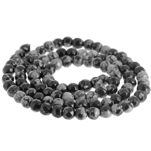 Perles rondes facettées 4 mm pierre gemme  - Obsidienne mouchetée x36cm