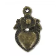 Breloques coeur Ex-voto fleur 18,5 mm bronze x8