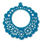 Pendentif filigrané en bois 44 mm  Bleu x1