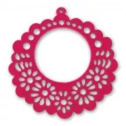 Pendentif filigrané en bois 44 mm  Framboise x1