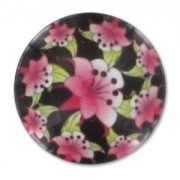 Cabochon plat décoré 20 mm Fleurs Fuchsia x1