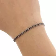 Chaîne maille Gourmette limée 3 mm - Argent 925 rhodié noir x20cm