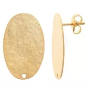 Clous d'oreilles ovales 25x16 mm effet martelé - Doré à l'or fin x2