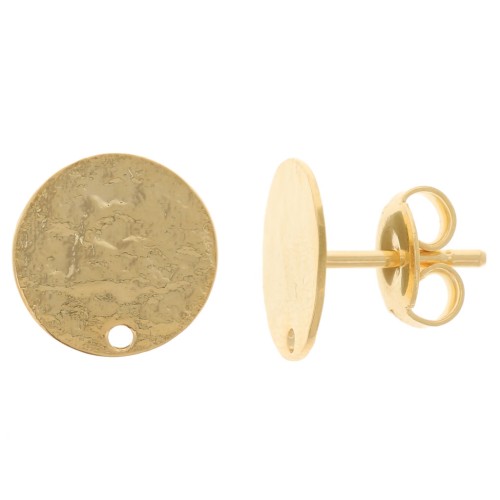 Clous d'oreilles ronds 10.5 mm effet martelé - Doré à l'or fin x2