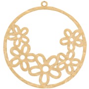 Pendentif cercle évidé martelé avec fleurs 30 mm - Acier inox 316L Doré x1|raw }}