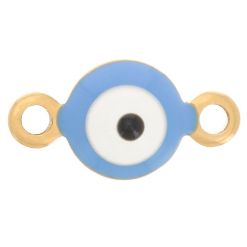 Intercalaire rond 6 mm avec résine époxy motif oeil bleu - Acier inox 304L Doré x1