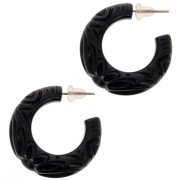 Créoles larges en résine opaque 30 mm - fleur gravée - Noir x2