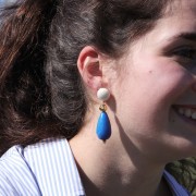 Perle poire en résine opaque 30x16 mm - Vert foncé marbré x1