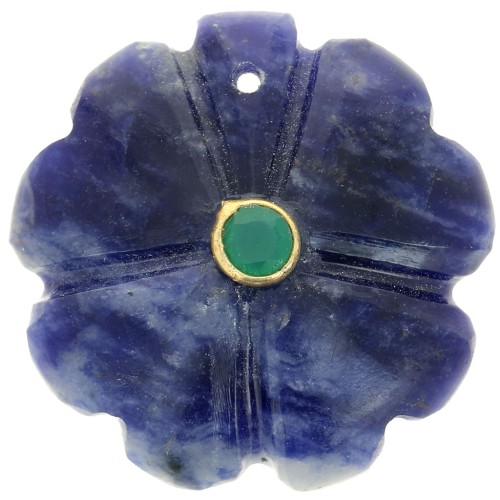 Pendentif trèfle 21 mm pierre gemme avec serti Doré Or fin - Sodalite - Onyx vert