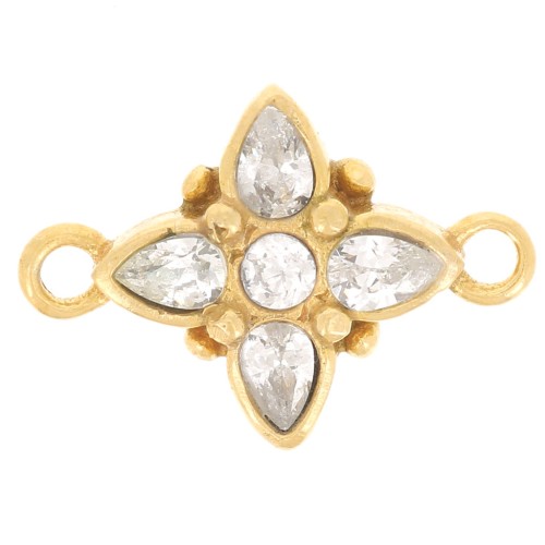 Intercalaire fleur 10x14 mm avec oxydes de Zirconium - Doré à l'or fin - Crystal