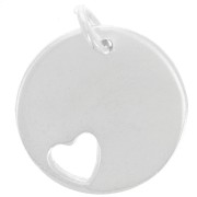 Breloque ronde médaille à graver 14 mm avec coeur évidé - Argent 925 x1|raw }}