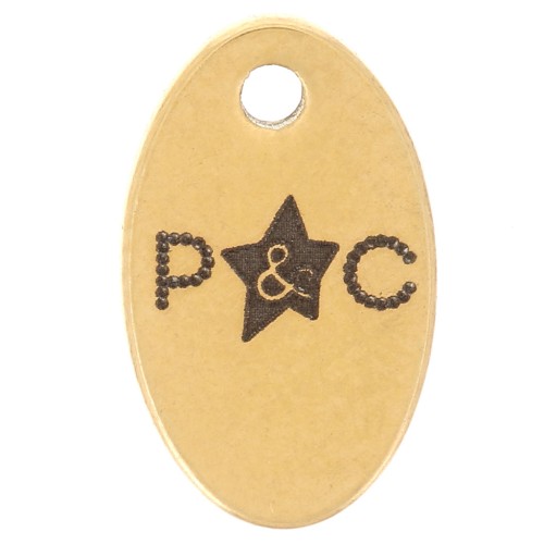 Breloques personnalisées ovale 10x6 mm - Logo simple - Acier inox 304 Doré x100