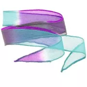 Ruban de soie 25 mm - Tie and dye - Violine - Turquoise - Gris x85cm