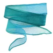 Ruban de soie 25 mm - Tie and dye - Bleu turquoise - Vert x85cm