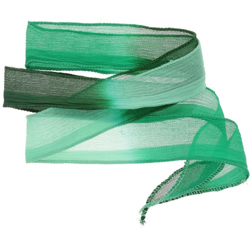 Ruban de soie 25 mm - Tie and dye - Vert clair - Vert foncé x85cm