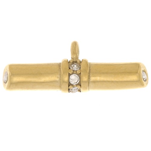 Pendentif barre 8x21 mm avec strass - Acier inoxydable 316L Doré - Crystal x1