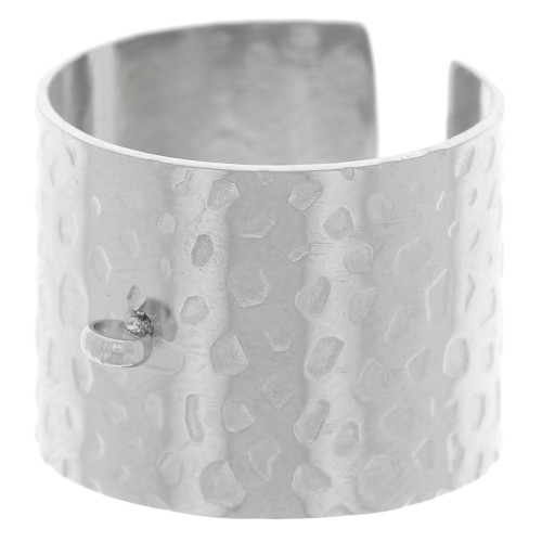 Bague large martelée 15 mm réglable - anneau fermé - T52 à 58 - Acier inox 316L x1