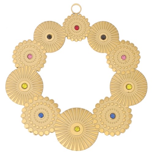 Pendentifs ronds évidés texturés 40 mm avec strass - Acier inoxydable 316L Doré x2