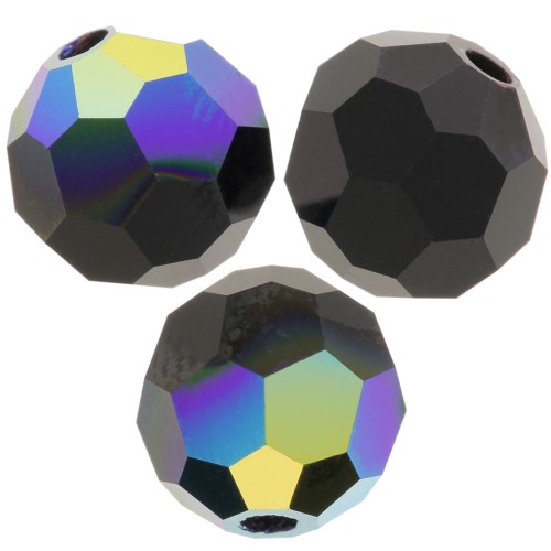 Perles rondes facettées Preciosa - Round Bead 6 mm - Jet AB x6