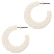 Créoles larges en résine 30 mm - fleur gravée - Ecru x2