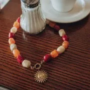 Perle baroque irrégulière en résine opaque 19x15 mm - Marbré Rouge foncé pailleté