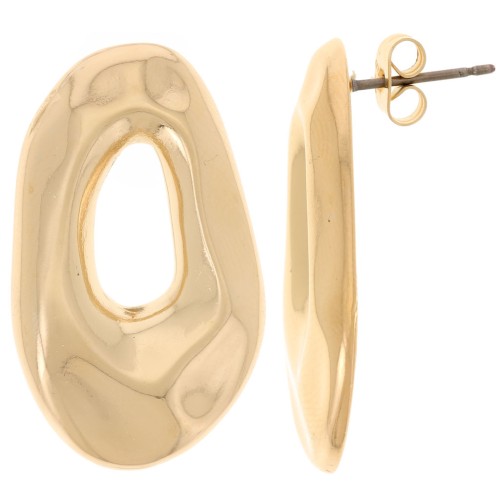 Boucles d'oreilles ovales irrégulières martelées 31x18 mm - Doré à l'or fin x2