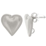 Clous d'oreilles coeurs bombés 14x14 mm - anneau ouvert - Acier inox 304L x2