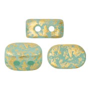 Perles en verre Lipsi® par Puca® 4x6 mm - Blue Green Opal Mat Gold Splash x10g