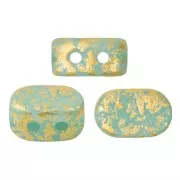 Perles en verre Lipsi® par Puca® 4x6 mm - Blue Green Opal Mat Gold Splash x10g