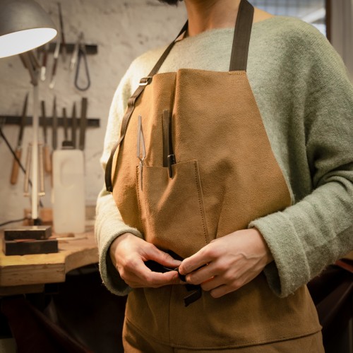 Tablier en cuir de daim souple avec poche - pour bijoutier - Marron x1
