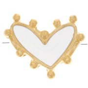 Perle coeur 12.5x10 mm avec résine époxy - Doré à l'or fin - Blanc x1|raw }}