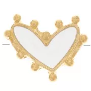 Perle coeur 12.5x10 mm avec résine époxy - Doré à l'or fin - Blanc x1