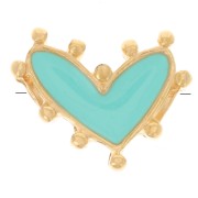 Perle coeur 12.5x10 mm avec résine époxy - Doré à l'or fin - Turquoise x1|raw }}