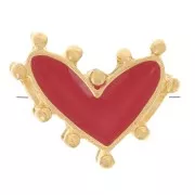 Perle coeur 12.5x10 mm avec résine époxy - Doré à l'or fin - Rouge x1
