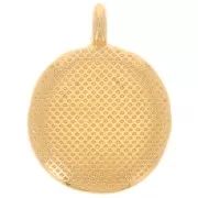 Pendentif rond motif coeur 21 mm - Résine époxy - Doré à l'or fin - Blanc x1