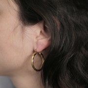 Créoles ronde 30 mm effet torsadé - Acier inoxydable 316L Doré x2